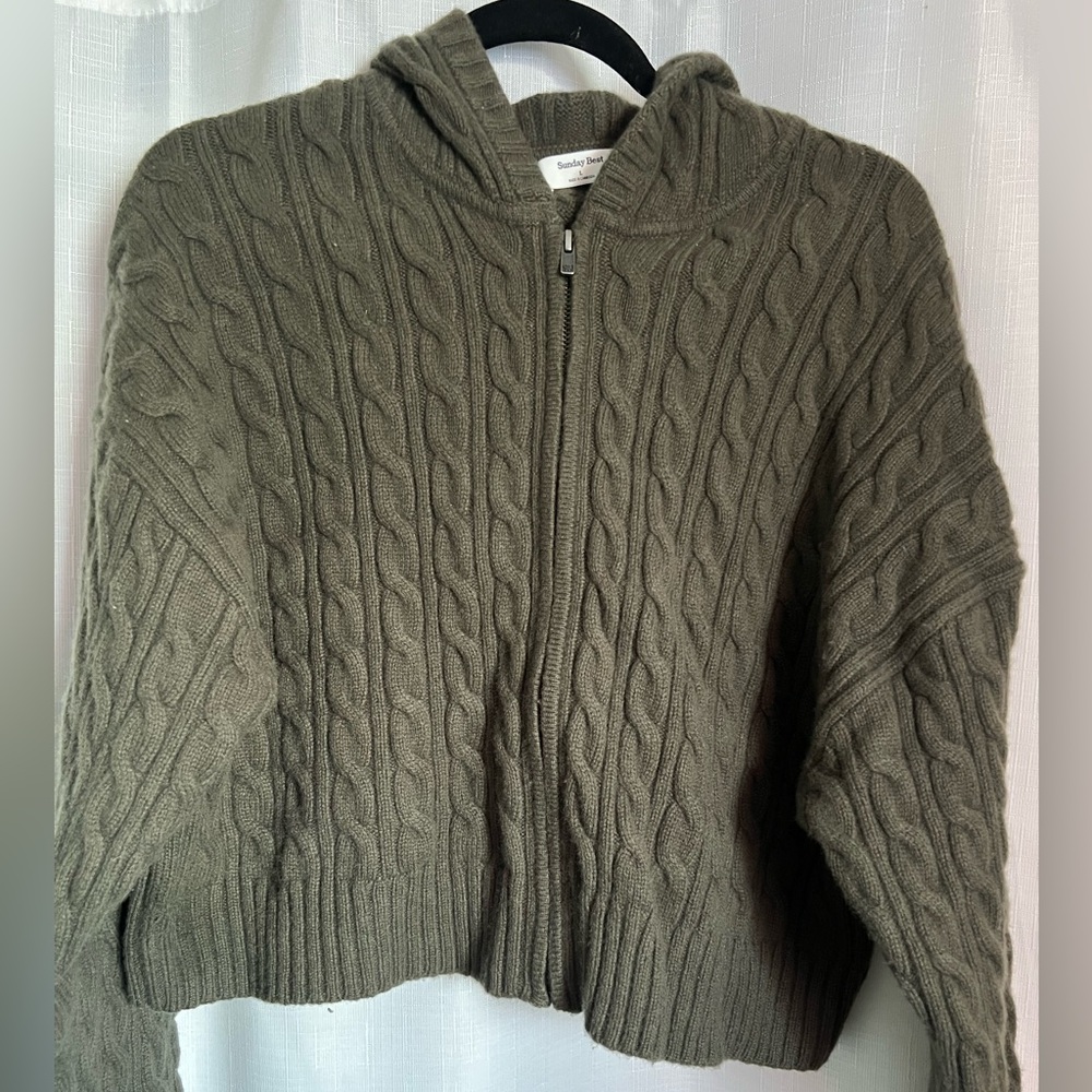 Sunday Best Olive Cable-Knit Zip Hoodie Cardigan